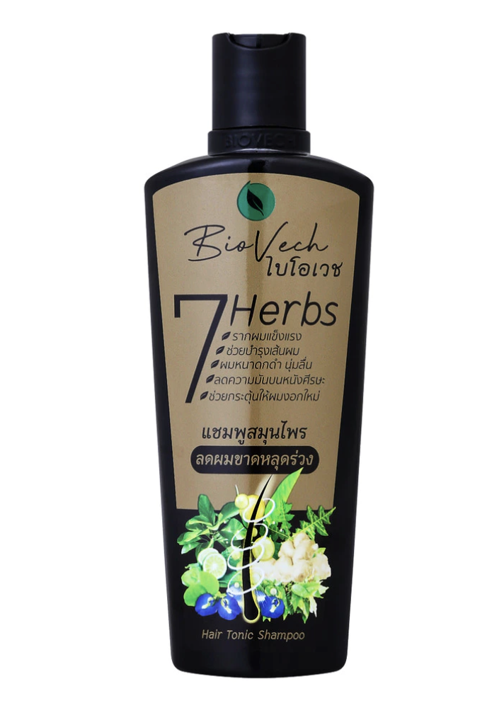 ไบโอเวช (Biovech 7 Herbs Hair Tonic Shampoo)
"ศาสตร์รวมสมุนไพรไทยพื้นบ้าน 7 ชนิด ชะล้างคราบไขมันเหนียวและสิ่งสกปรกฝังลึก"